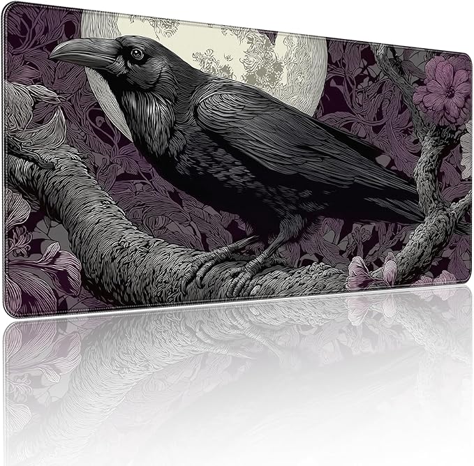 XXL Gaming Mouse Pad, Gothic Raven Moon Design with Purple Floral, 35.4 x 15.7 Inches, Non-Slip Rubber Base, Waterproof Surface，A Keyboard and Mouse Accessory Suitable for Home Gaming and Work. by YUANSM