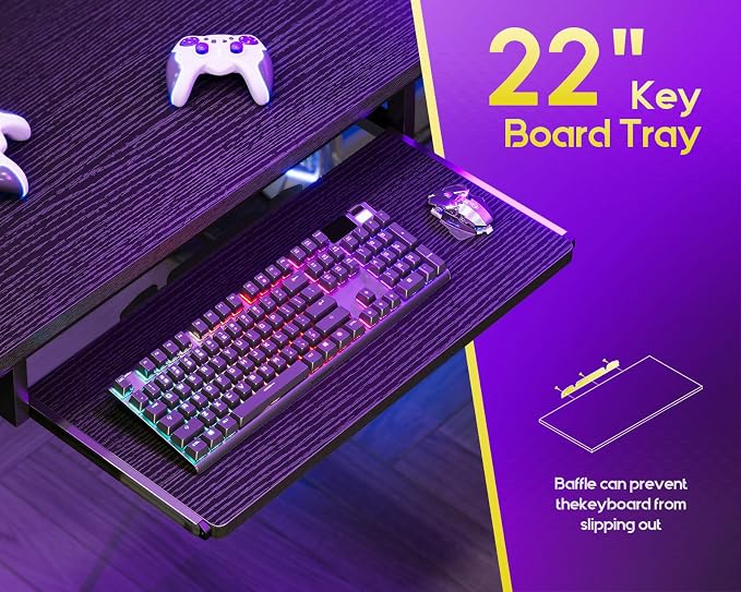 AODK 59 Inch L Shaped Gaming Desk with 4 Drawers, Keyboard Tray, Black | LED Lights, Power Outlets, Metal Grid Panel, Display Shelves, PC Tower Stand, Reversible Layout for Gaming and Home Office - Image 7