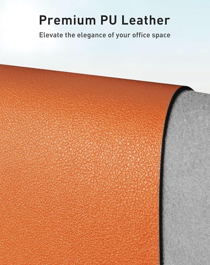 Aothia Faux Leather Desk Mat - Large Mouse Pad, Non-Slip PU Leather Blotter, Waterproof Writing Surface for Office and Home (Hermes Orange, 42" x 17") - Image 2