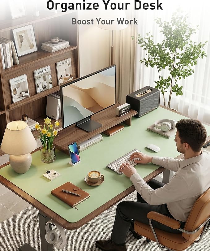 Aothia Faux Leather Desk Mat - Large Mouse Pad, Non-Slip PU Leather Blotter, Waterproof Writing Surface for Office and Home (Foam Green, 42" x 17") - Image 8