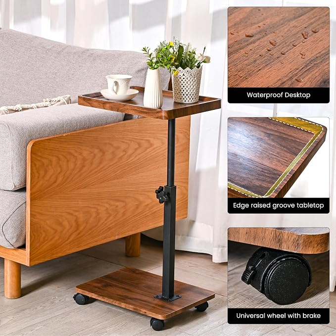 C Table End Table Adjustable Height,C Shaped End for Couch，Snack Tables,360°Swivel TV Tray Sofa Table,Tables that Slide Under,Coffee SideTable for Bed,Chair,Bath-tub (Black Color) - Image 6