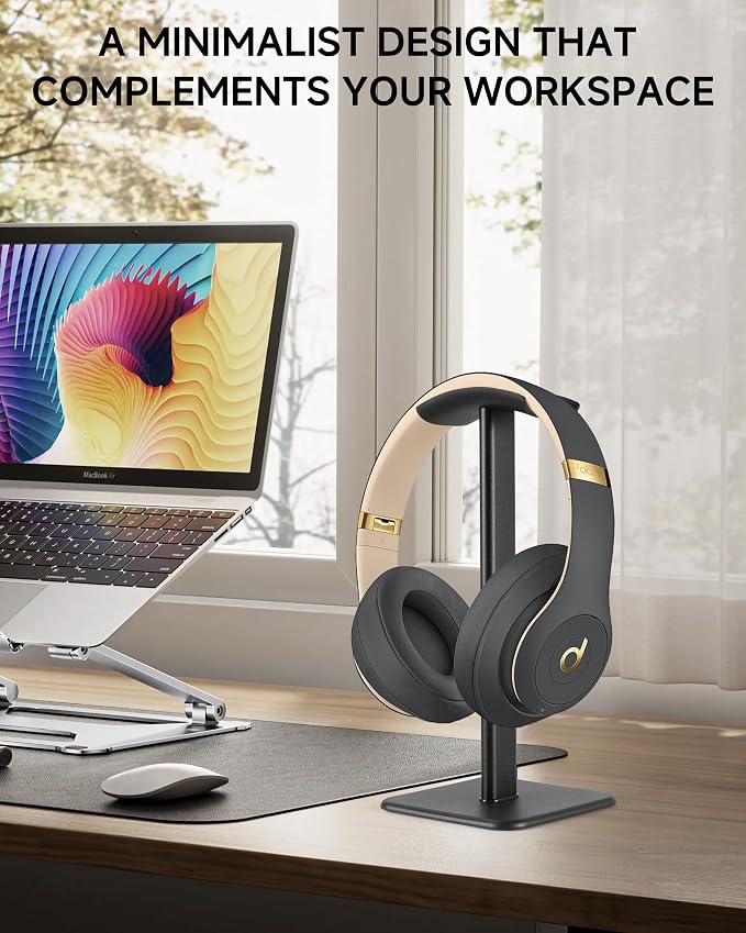 Headset Stand - Headphone Holder for Desk with Aluminum Hanger Compatible with All Over-Ear On-Ear Computer Xbox One PS5 PS4 PC Game Telephone Headsets (Black) - Image 2
