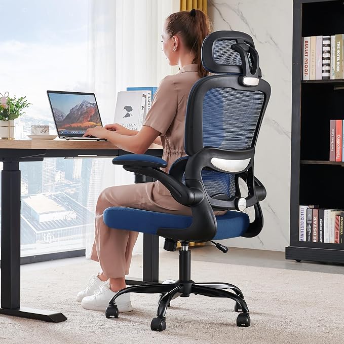 TRALT Office Chair Ergonomic Desk Chair - Gaming Chair with Lumbar Support | 330 LBS Home Office Desk Chairs with Headrest, Reading Chair with Flip-up Armrests, Comfortable Computer Chairs (1, Blue) by TRALT
