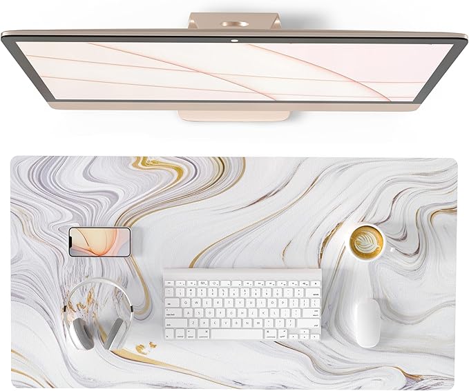 QiyI PU Leather Large Mouse Pad, Office Decor, 31.5" x 15.7", Gold Striped | Desk Décor Accessories, Extended Size, Waterproof & Easy to Clean, Smooth Surface, Non Slip Desk Organization by QIYI