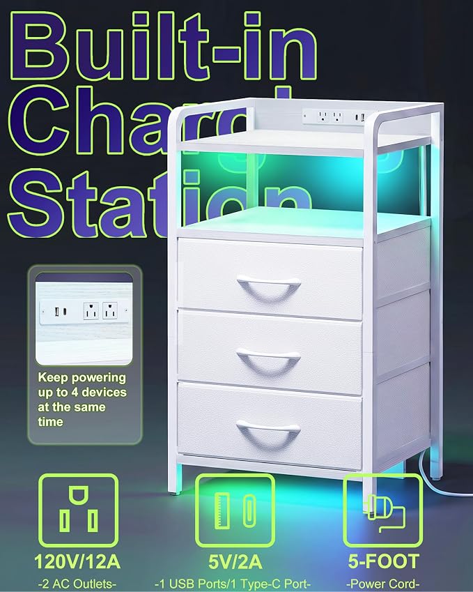 Fixwal Led Nightstand with Multiple Gradient Color Light Effects, White - Image 4