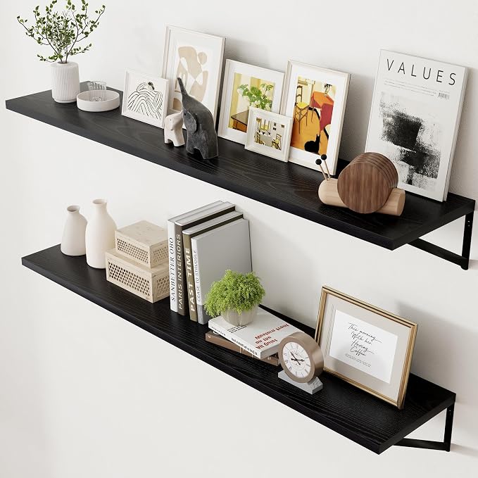 Axeman Floating Shelves for Wall Black- 55 Inch Wide x 12 Inch Deep Wall Shelves Set of 2 - Black Deep Wood Floating Shelves for Living Room Bedroom Laundry Room by Axeman