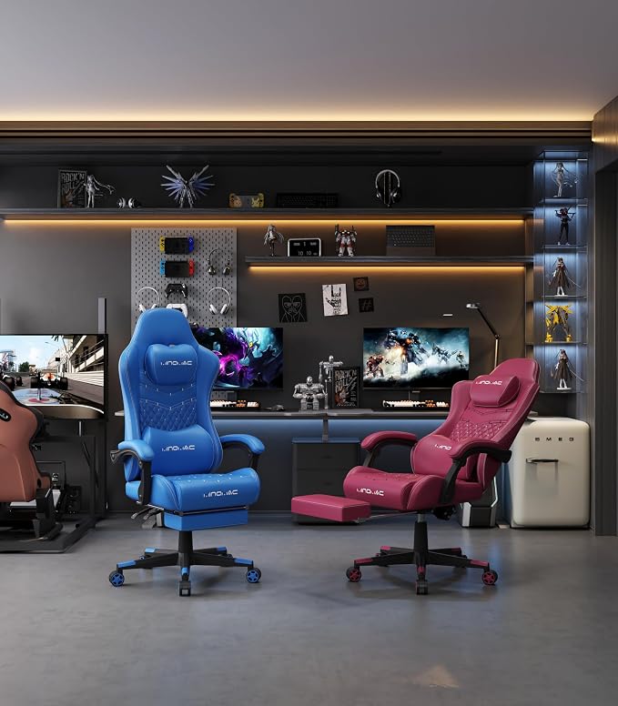 Gaming Chair,Big and Tall Gaming Chair 400lbs Office Chair with Footrest, 90-155° Recline & Removable Headrest Lumbar Support[Spring + 4D Sponge](Blue) - Image 2