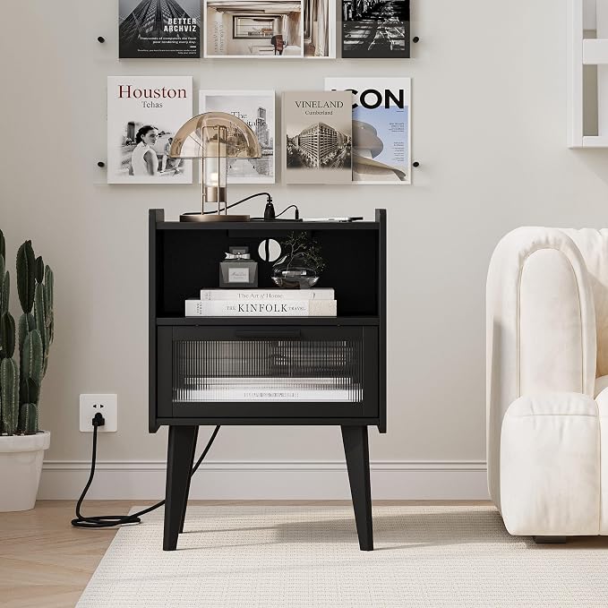 MMEOLUOOK Nightstand with Charging Station, Bedside Tables, End Table Side Table with 2 Tiers Storage Space, for Bedroom, Living Room, Black CAMLBZ07BE - Image 6