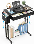 Small Standing Desk with Storage, Height Adjustable Sit Stand Desk with Drawers, Mobile Office Desk with Wheels and Side Pocket, Adjustable Laptop Workstation for Home Office by Bliesosfud