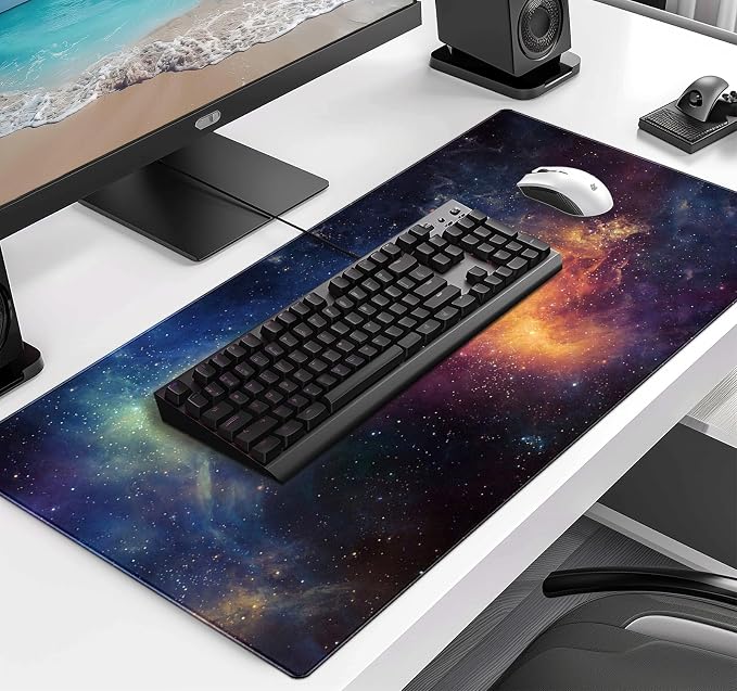 Large Starry Sky Mouse Pad with Stitched Edges, Computer Keyboard Desk Pad | Large Extended Mouse Pad; Full Desk Coverage; Waterproof Coating; Stable Anti-Slide Base For Gaming, Office, Study Daily Use - Image 3