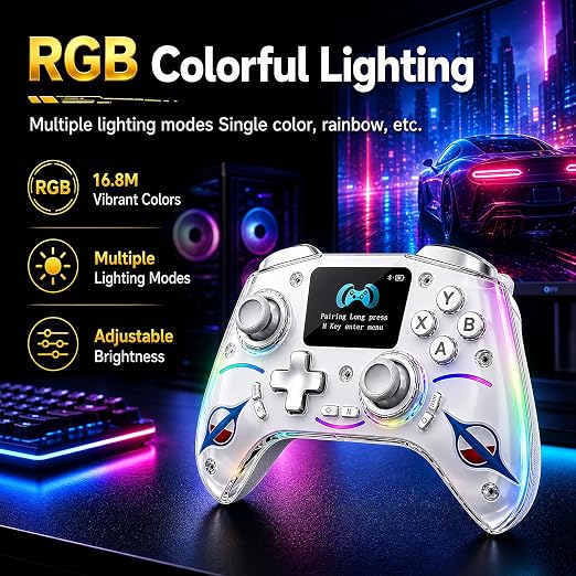 Morostron Wireless Controller for PC and Steam Games, Switch/Switch 2/iOS/Android Compatible, Interactive Screen, Hall Sticks, RGB, 1800mAh, Pink - Image 7