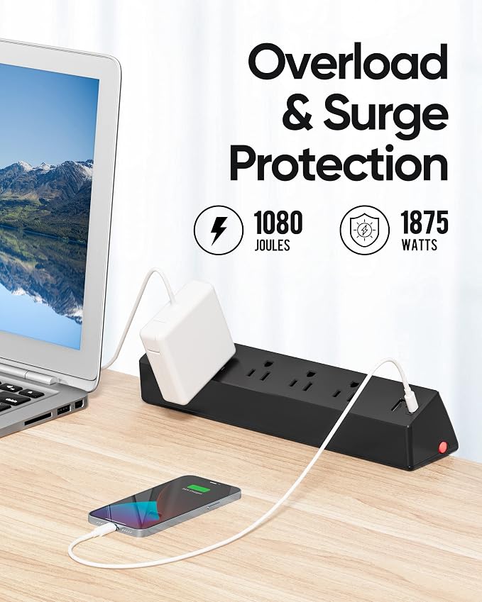Desk Clamp Power Strip, 4 AC Outlets 4 USB Ports, Fit 1.7in Tabletop Edge - Image 3