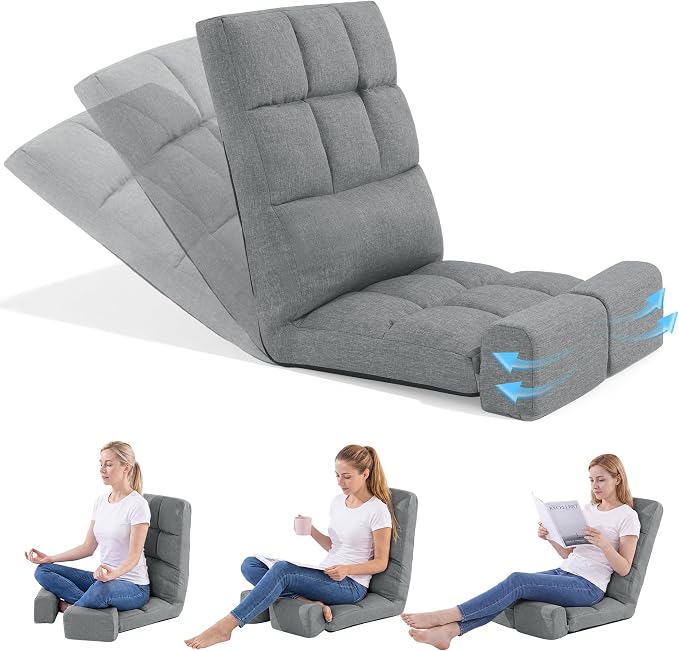 BALAPET Floor Chair with Back Support and Movable Leg Cushions | Multi-Angle Adjustable Backrest, Lumbar Support, For Gaming, Reading, Relaxing, Napping，22.8 x 19.7 x 25.6 in by BALAPET