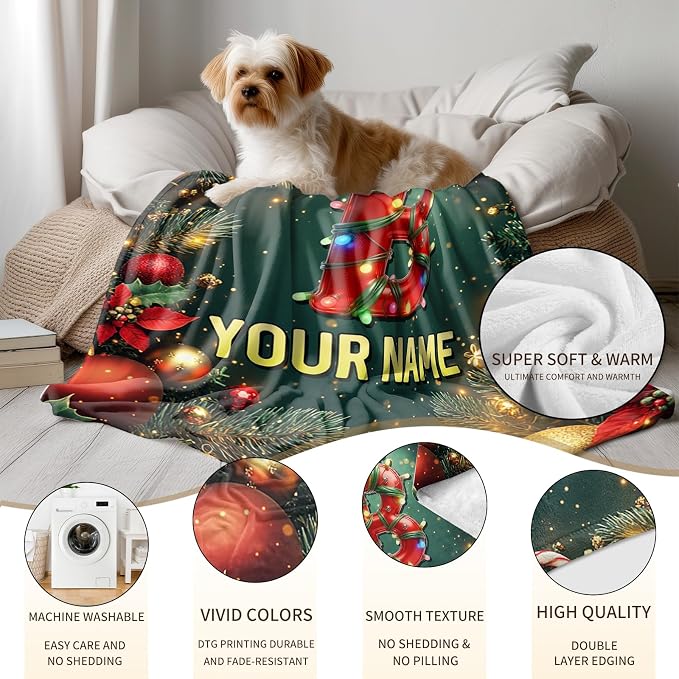 Ship Next Day, Custom Christmas Blanket - Merry Christmas Personalized Blanket, Xmas Gifts for Family Mom Dad Daughter Son Grandkids, for Teen Girls Women Man, Stocking Stuffers - Image 6
