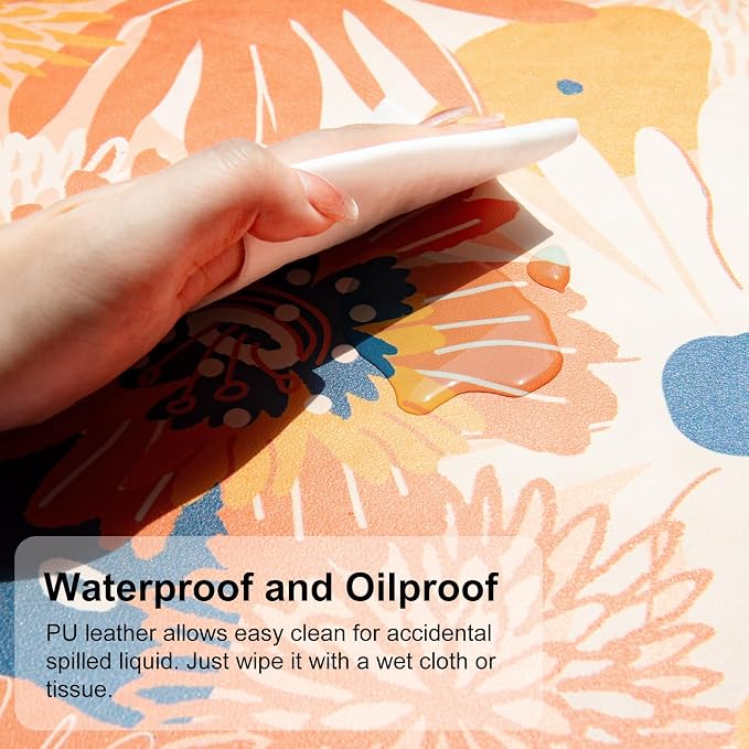 QiyI PU Leather Large Mouse Pad, Office Decor, 31.5" x 11.8", Orange Flower | Desk Décor Accessories, Extended Size, Waterproof & Easy to Clean, Smooth Surface, Non Slip Desk Organization - Image 3