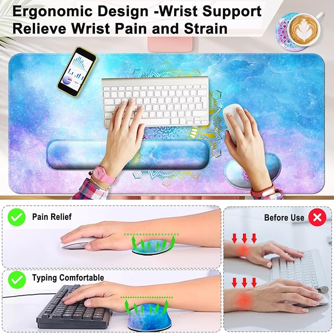 4 in 1 Mouse Pad and Keyboard Wrist Rest,Large Desk Mat,Coaster Set-Star - Image 2