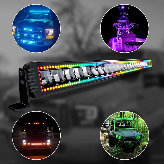 52" RGB LED Light Bar 2x4 Flood LED Pods Offroad Driving Fog Lights - Image 9