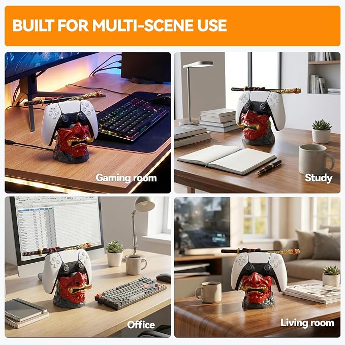 Gaming Controller Holder Stand Accessories: Samurai Warrior Mask Stand for PS5 Xbox Switch & Headsets, Resin Multi-Device Gaming Stand Desktop Organizer & Unique Gamer Gift - Image 4