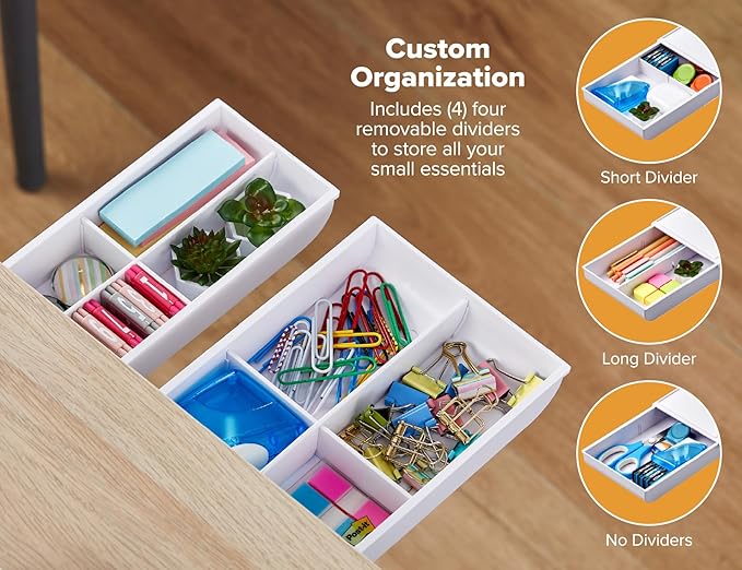 Bostitch Konnect Under Desk Drawer, Self-Adhesive Slide Out Storage Organizer with 4 Customizable Dividers, 2-Pack - Image 2