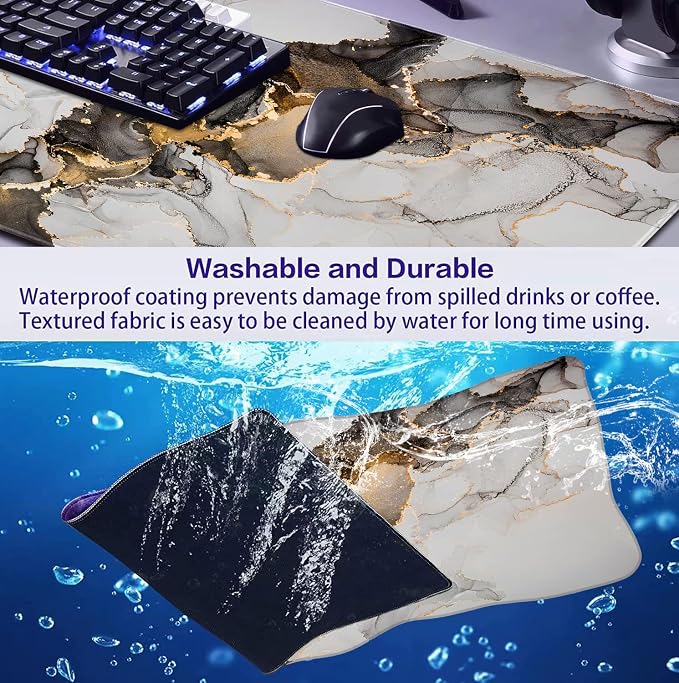 Large Expanded Marble Patterned Mouse Pad, Non Slip Rubber Keyboard Pad | Large Extended Mouse Pad; Full Desk Coverage; Waterproof Coating; Stable Anti-Slide Base For Gaming, Office, Study Daily Use - Image 7