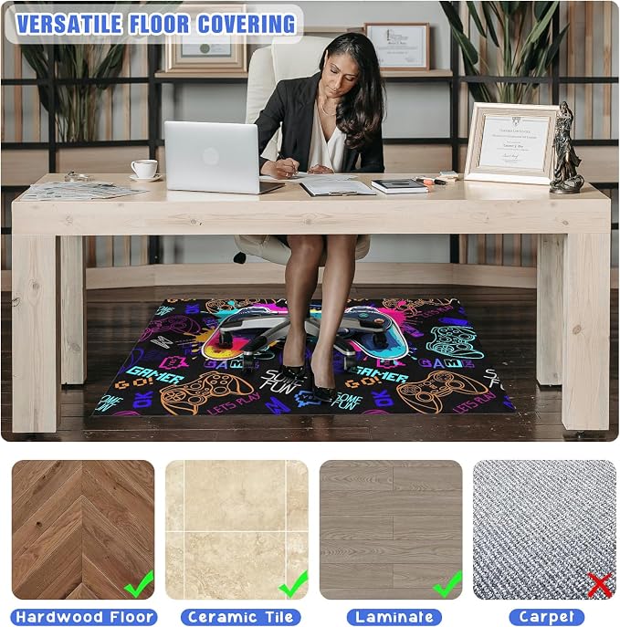 Gaming Chair Mat for Hardwood Floor 48"X 60" Heavy Duty Office Desk Chair Rug for Under Game Rolling Chairs Computer Decor Protect Mats Low Pile Non-Slip Rubber for Carpet & Tile Floor-Game - Image 4