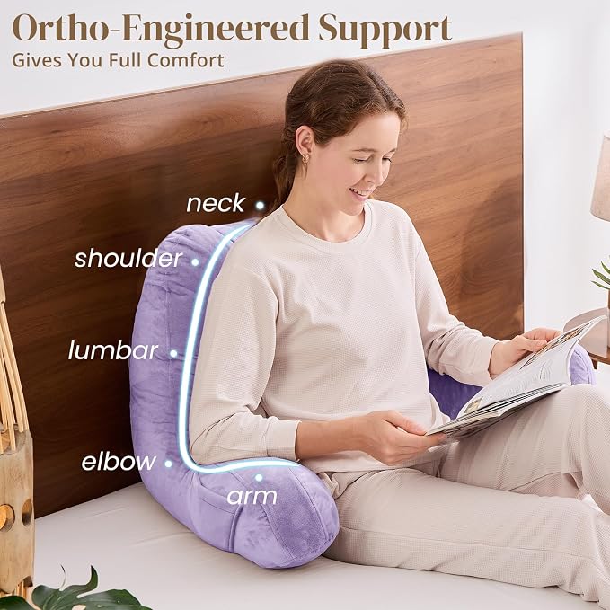 Sasttie Reading Pillow for Bed, Back Pillow for Sitting Up, Lavender - Image 4