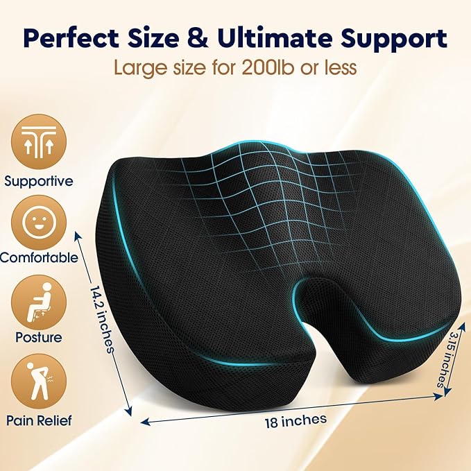 TushGuard Office/Car Seat Cushion, Non-Slip Sciatica & Back Coccyx Tailbone Pain Relief Chair Pad, Memory Foam Butt Pillow for Computer Desk, Wheelchair, Driving (Black) (Pack of 2) - Image 2