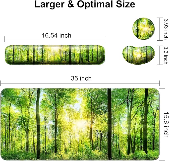 4 in 1 Mouse Pad and Keyboard Wrist Rest,Large Desk Mat,Coaster Set-Forest - Image 6