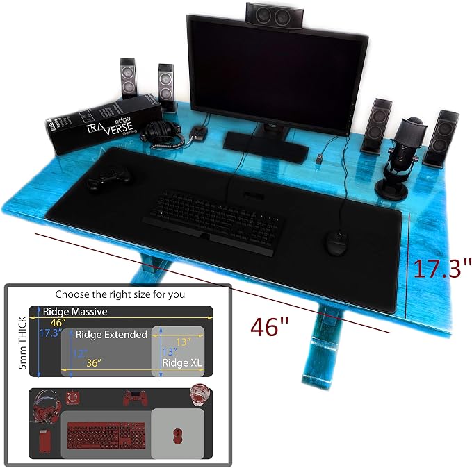 Gaming Mouse Pad (5mm) Massive 46 inch | 46x17.3x0.20 Extra Thick | Black | Stitched Edge, Large Washable Desk Mat - Image 7