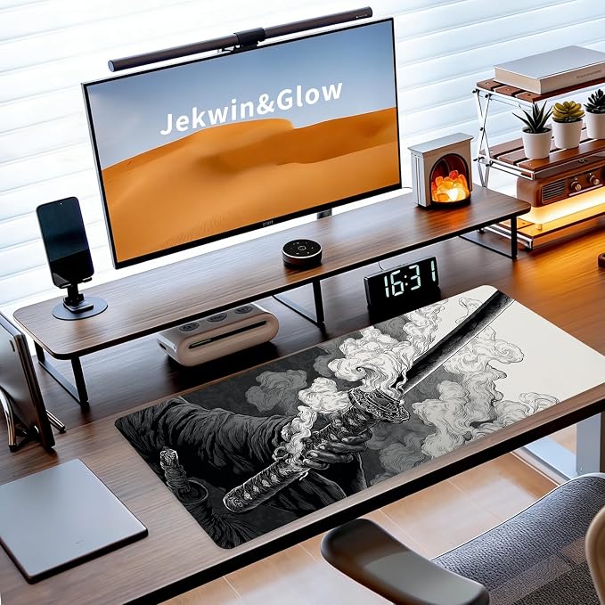 Gaming Large Mouse Pad, Japanese Samurai Sword Desk Mat, Big Mousepad Non-Slip XL Extended Laptop Computer Keyboard Mat for Gamers, Office&Home, 31.5x11.8in, Black and White - Image 3
