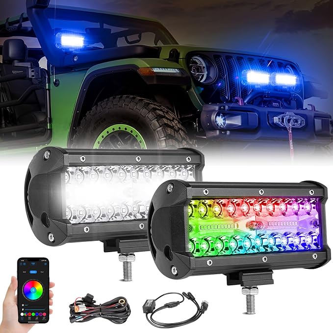 RGB Pod Lights 7 Inch LED Light Bar RGBW Color Changing Light Pods RGB LED Offroad Driving Lights for Wrangler F150 Toyota Ram Chevy Pickup Truck UTV RZR Can-am ATV - Image 8