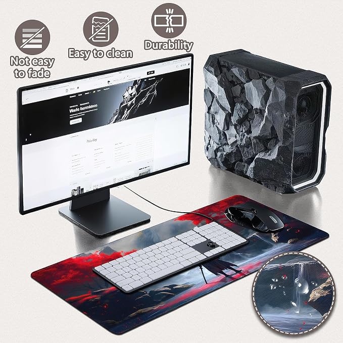 Gaming Mouse Pad - (31.5"×11.8") Japanese Samurai Large Mouse Pads for Desk - Desk Mat for Keyboard and Mouse with Non-Slip Base, Desks Pad Matfor Game/Office & Home - Image 4