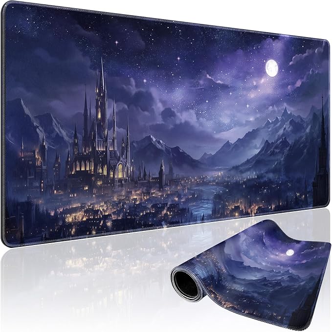 Fantasy Castle Night Large Gaming Mouse Pad Desk Mat 31.5"x15.7" | Extended Mousepad, Non-Slip Rubber Base , Stitched Edges, for Computer/Laptop/Office/Home by Mcapirivo