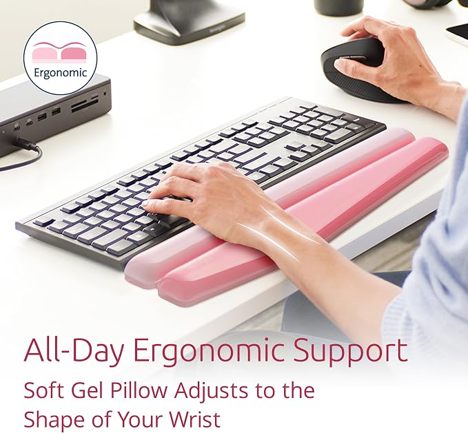 Kensington Duo Gel Mountain Wrist Rest for Keyboard, Wrist Pad for Full Size Keyboard, Ergonomic Wrist Pad for Computer, Non-Skid Computer Pad with Wrist Support, Pink K62677WW, 17.7" x 4.1"x 0.8” - Image 2
