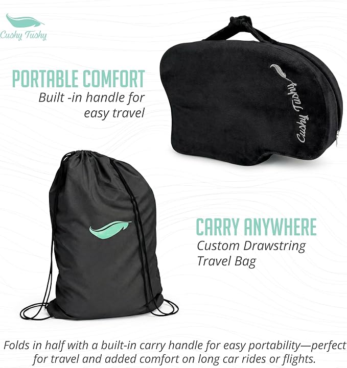 Cushy Tushy Premium Slim Foldable Travel Seat Cushion - for Relief of Lower Back, Sciatic, Butt and Tailbone Pain - for Home & Office Use, Perfect for Travel or Driving - Slim Coccyx Cushion - Black - Image 10