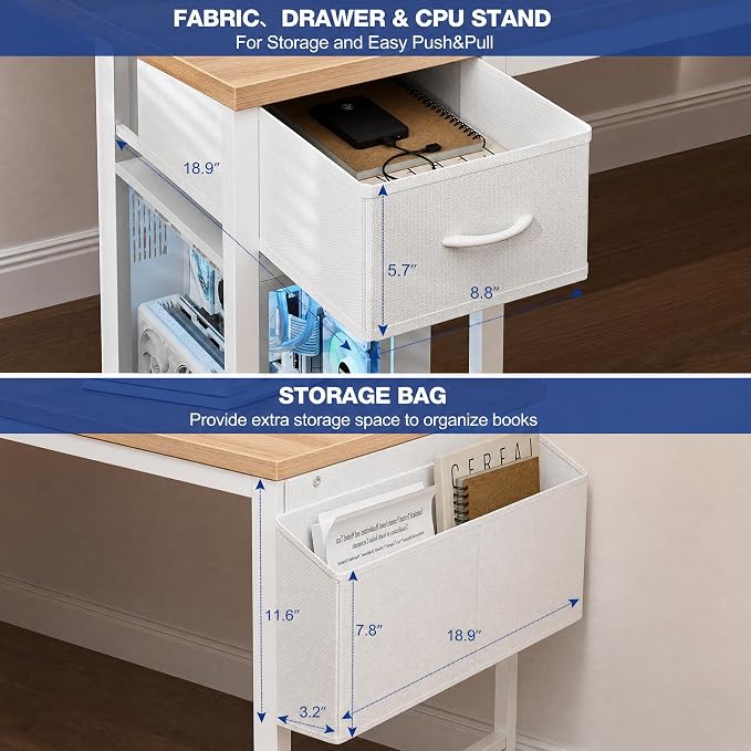Grandder Computer Desk 40 Inch with Power Outlet and LED Light Oak - Image 7
