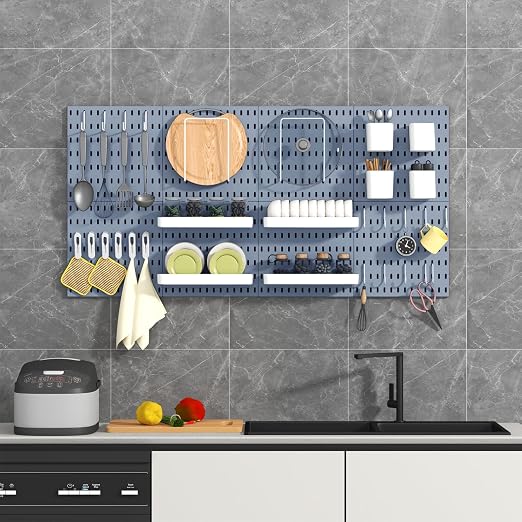 Pegboard Combination Kit, 8 Peg Boards and 30 Accessories Modular Hanging Black Pegboard for Walls, Office Wall Organizer, Keys Holder on Wall, Nursery Storage, 44"x22" Blue - Image 6