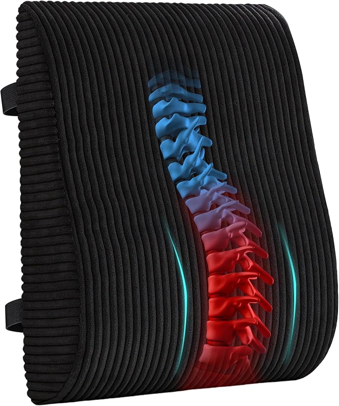 Ergonomic Lumbar Support Pillow for Lower Back Pain Relief, Corduroy Cover Back Support Cushion with Adjustable Straps, Large Size Lumbar Pillow for Office, Gaming & Home Essentials, Large, Black by HIGOGOGO