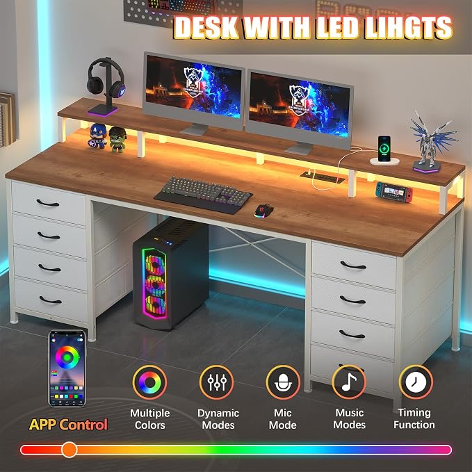 60" Computer Desk with 8 Drawers & Monitor Stand for Home Office, Bedroom - Image 5