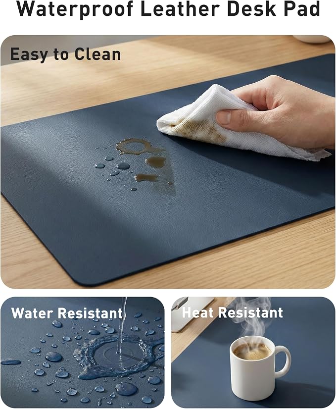Aothia Faux Leather Desk Mat - Large Mouse Pad, Non-Slip PU Leather Blotter, Waterproof Writing Surface for Office and Home (Dark Blue, 40" x 24") - Image 7