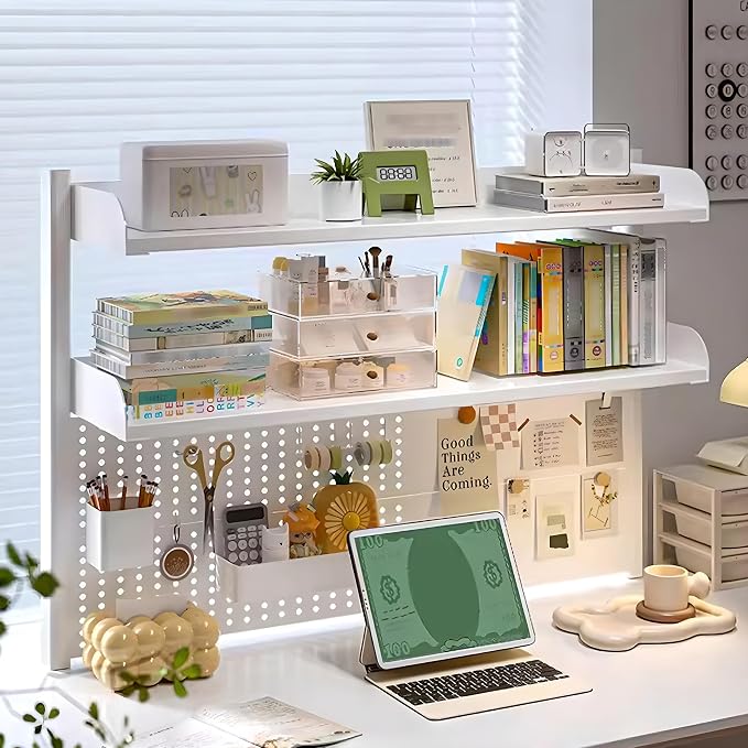 Clamp On Desk Organizer Shelf, White Desk Extender Pegboard Workstation,Computer Desk Accessories for Office, Privacy Panel for Gaming Desk,23.6/31.4/39.3in Desktop Shelving (white, 60cm/23.6in) - Image 2