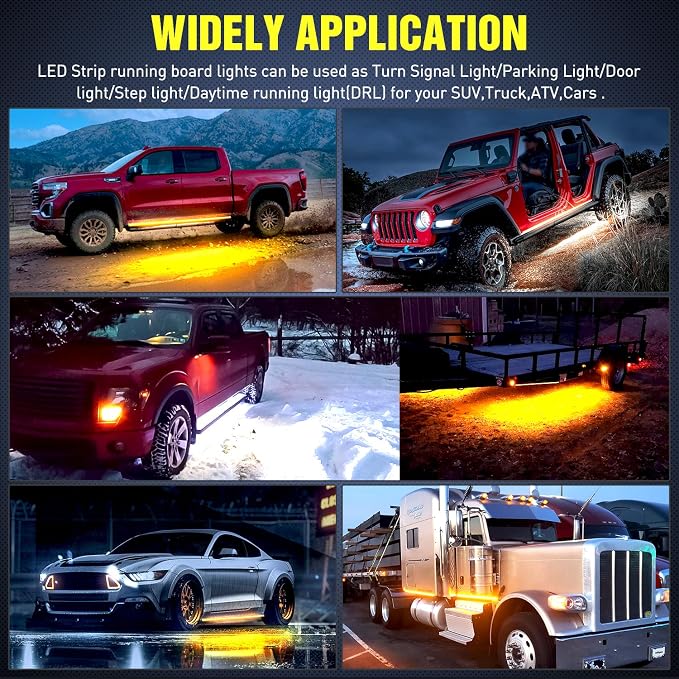 Nilight Truck Running Board Lights 2PCS 60 Inch LED Side Maker White Courtesy Light & Sequential Amber Turn Signal Lighting Strips Kit for Trucks Pickup SUV - Image 7
