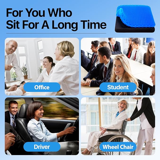 Gel Seat Cushion, Cooling Honeycomb Design for Office Chair Car Wheelchair | Cool & Breathable, Soft & Comfortable - Image 5