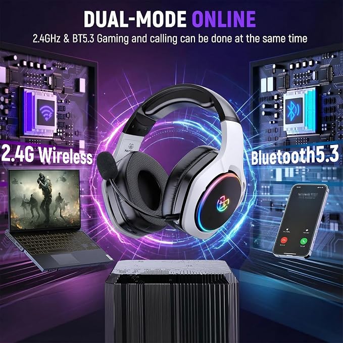 Tatybo Wireless Gaming Headset for PS5, Dual Mode, Low Latency, Black White - Image 6