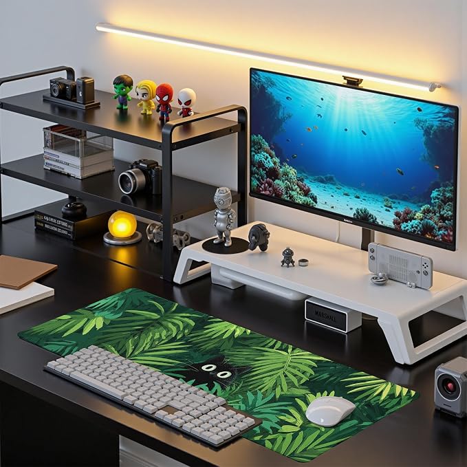 Cute Black Cat Mouse Pad Desk Mat XL Extended Large Gaming Desk Pad Mousepad, Oil Painting Art Floret Computer Laptop Keyboard and Mouse Mat, Desktop Protector Mat for Office and Home 31.5x11.8 in - Image 7