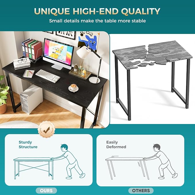 OLIXIS 44 Inch Computer Office Desk for Small Spaces, Writing Gaming Work Desk Modern Study Table with Metal Frame Home Bedroom, Black - Image 5