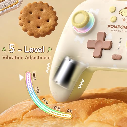Kuitmor Pompompurin Switch Pro Controller, Cute Hall Effect Wireless Gamepad No Drift for Switch 2/Switch/OLED/Lite, PC/Steam, Android, iOS, Bluetooth + Wired, Turbo, Back Buttons, 6-Aixs Gyro, Wake-up, RGB (Yellow, Without 2.4g Receiver) - Image 3