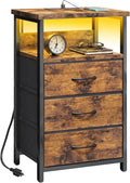 Fixwal Night Stand with 3 Fabric Drawers, Nightstand with Charging Station by Fixwal