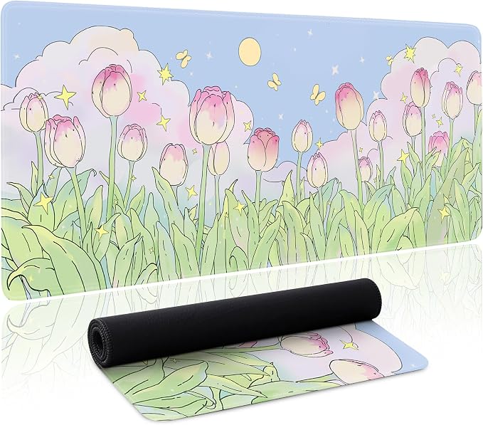 Kawaii Flower Mouse Pad Large Desk Mat Extended Keyboard Mouse Pad Cute XL Mousepad with Non-Slip Base and Stitched Edge Plant MouseMat Desk Pad 31.5 x 11.8 in Mouse Pads for Desk Home Office Gaming by Unknown
