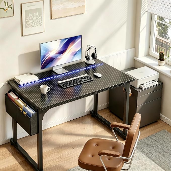 DurayLoly 40" Gaming Desk with Waterproof LED Lights for Bedroom,Black - Image 2
